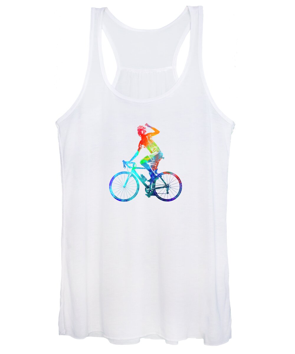 Cycling Women's Tank Top featuring the painting Woman triathlon cycling 03 by Pablo Romero