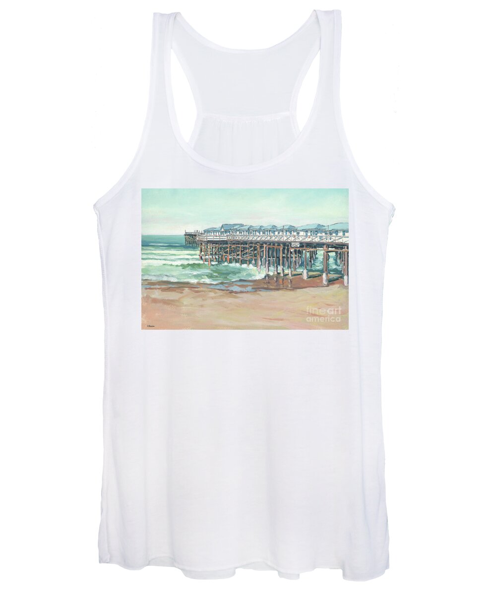 Crystal Pier Women's Tank Top featuring the painting Crystal Pier Pacific Beach San Diego California #1 by Paul Strahm