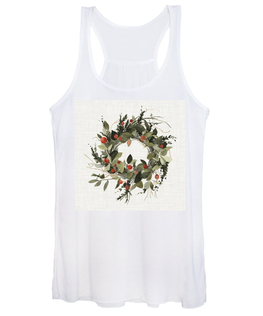Botanical Women's Tank Top featuring the painting Farmhouse Wreath II #1 by Emma Scarvey