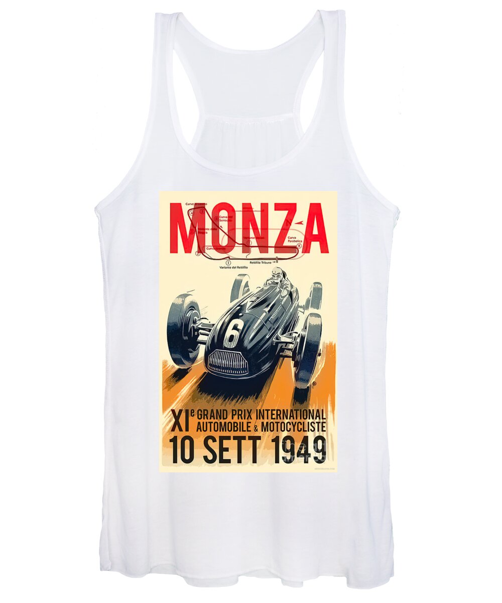 Vintage Women's Tank Top featuring the mixed media 1949 Monza Race Poster Featuring Race Car by Retrographs