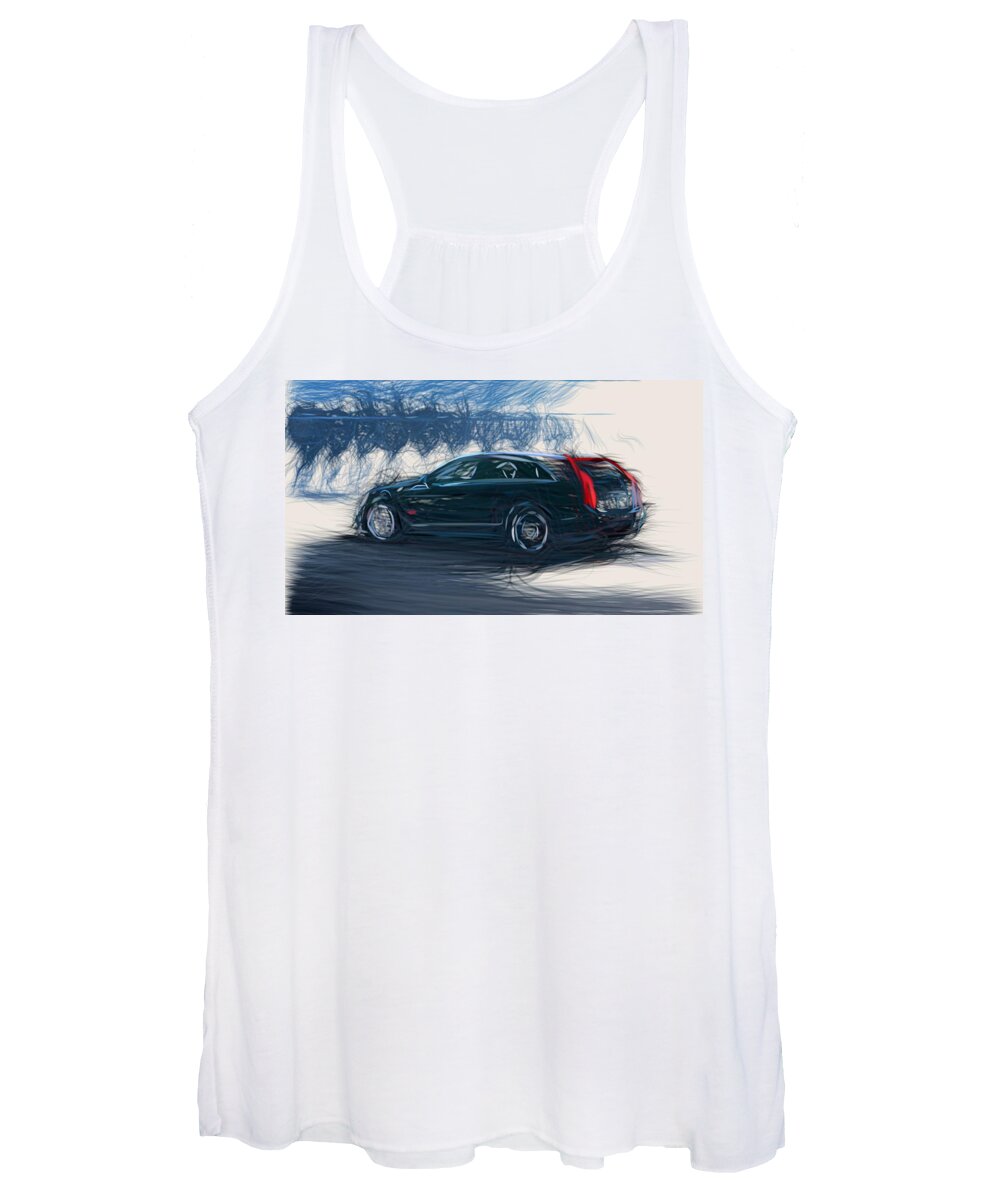 Cadillac Women's Tank Top featuring the digital art Cadillac CTS V Sport Wagon Draw #2 by CarsToon Concept