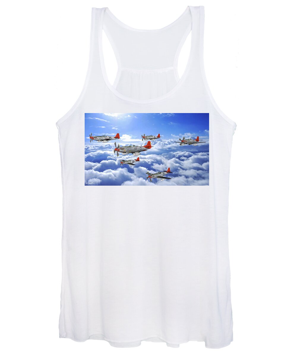 332nd Fighter Group Women's Tank Top featuring the digital art A flight of Red Tails - Oil by Tommy Anderson