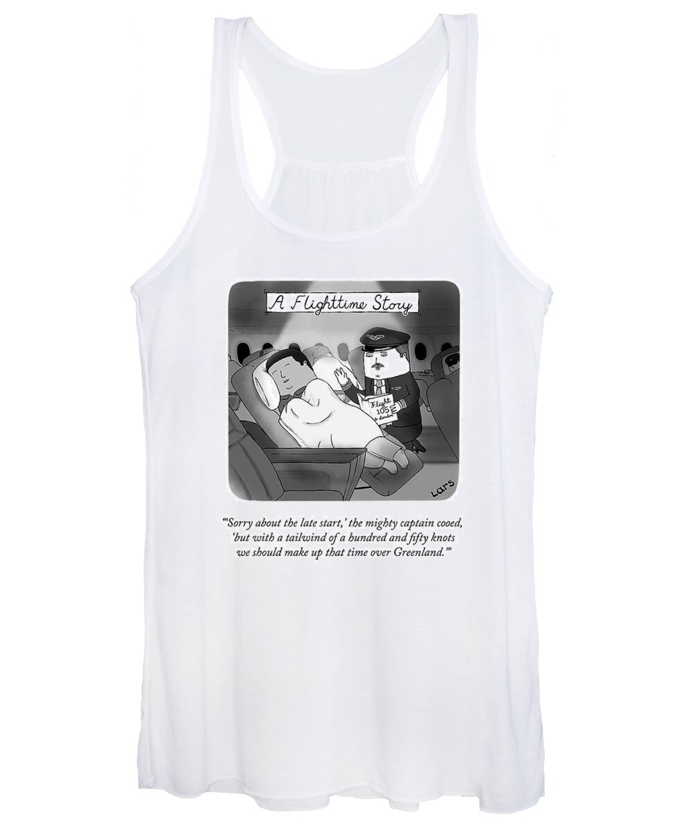 sorry About The Late Start Women's Tank Top featuring the drawing A Flighttime Story by Lars Kenseth