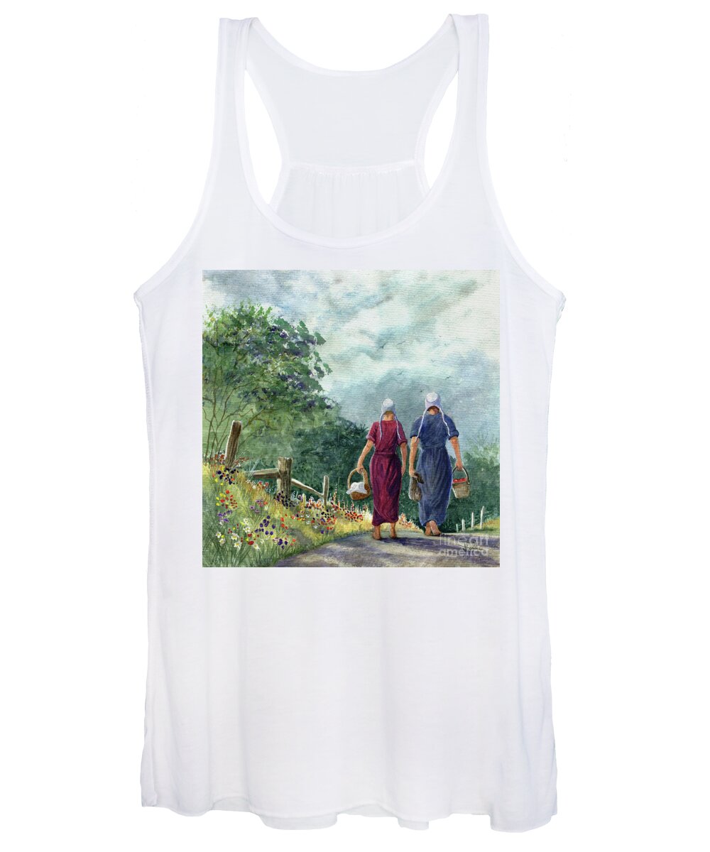 Amish Ladies Women's Tank Top featuring the painting Amish Way of Life - Bearing Gifts by Marilyn Smith