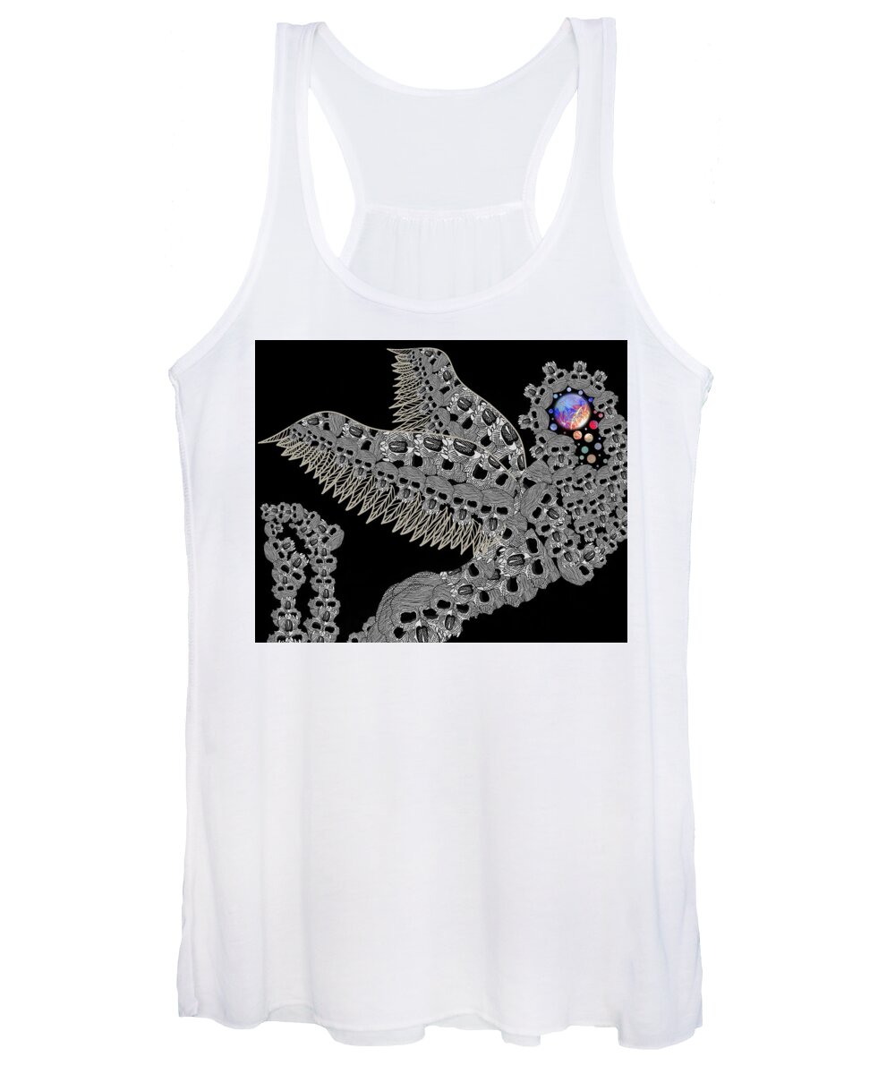 Fantasy Women's Tank Top featuring the drawing Angel Of Death Light with Worlds to Destroy Save by Joan Stratton