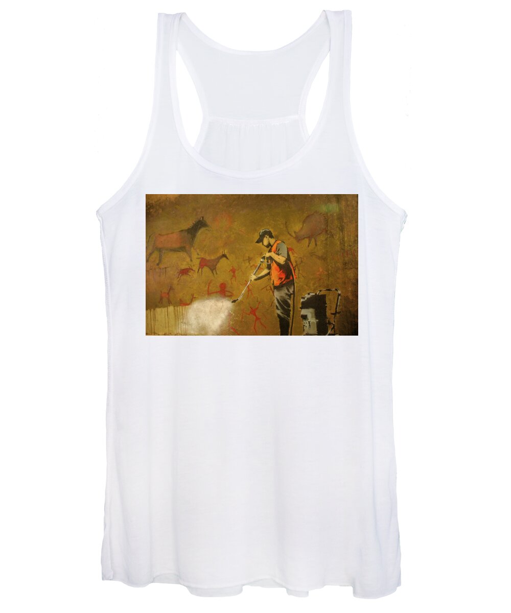 Banksy Women's Tank Top featuring the photograph Banksy's Cave Painting Cleaner by Gigi Ebert