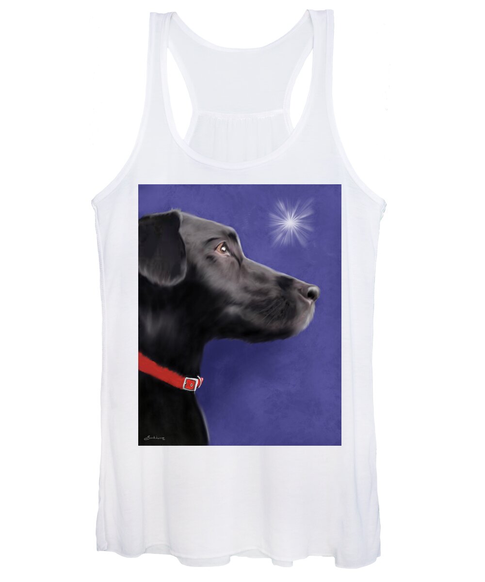 Labrador Women's Tank Top featuring the painting Black Labrador Retriever - Wish Upon a Star by Sannel Larson