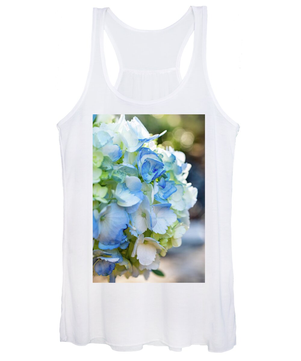 Blue And White Hydrangeas Women's Tank Top featuring the photograph Blue and Bokeh by Mary Ann Artz