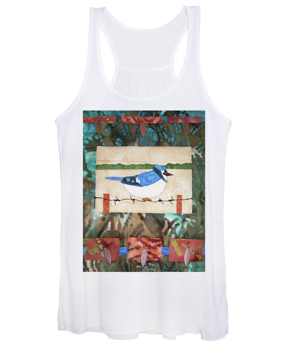 Art Quilt Women's Tank Top featuring the tapestry - textile Blue Bird by Pam Geisel