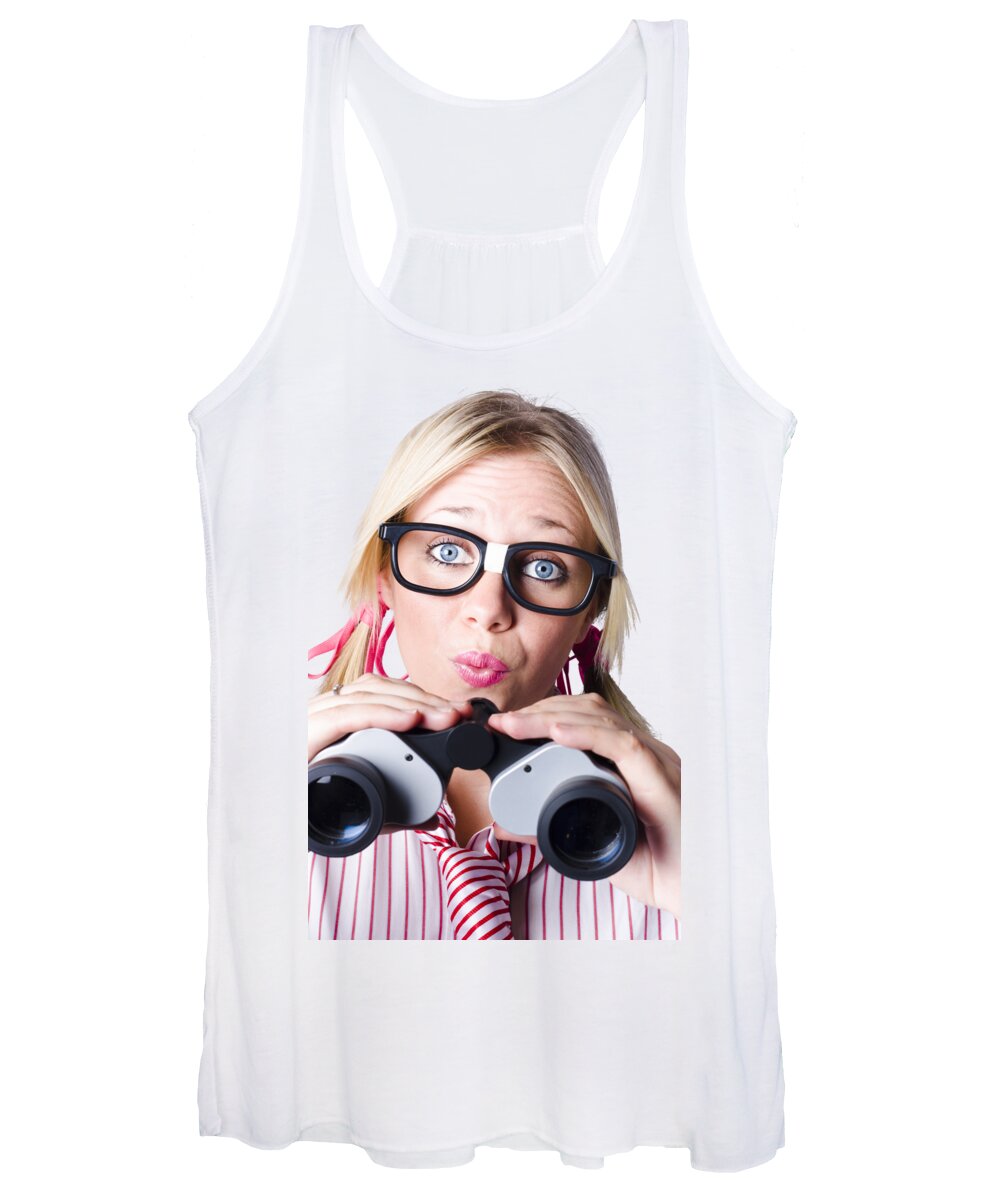 Development Women's Tank Top featuring the photograph Brainy businesswoman looking to future development by Jorgo Photography