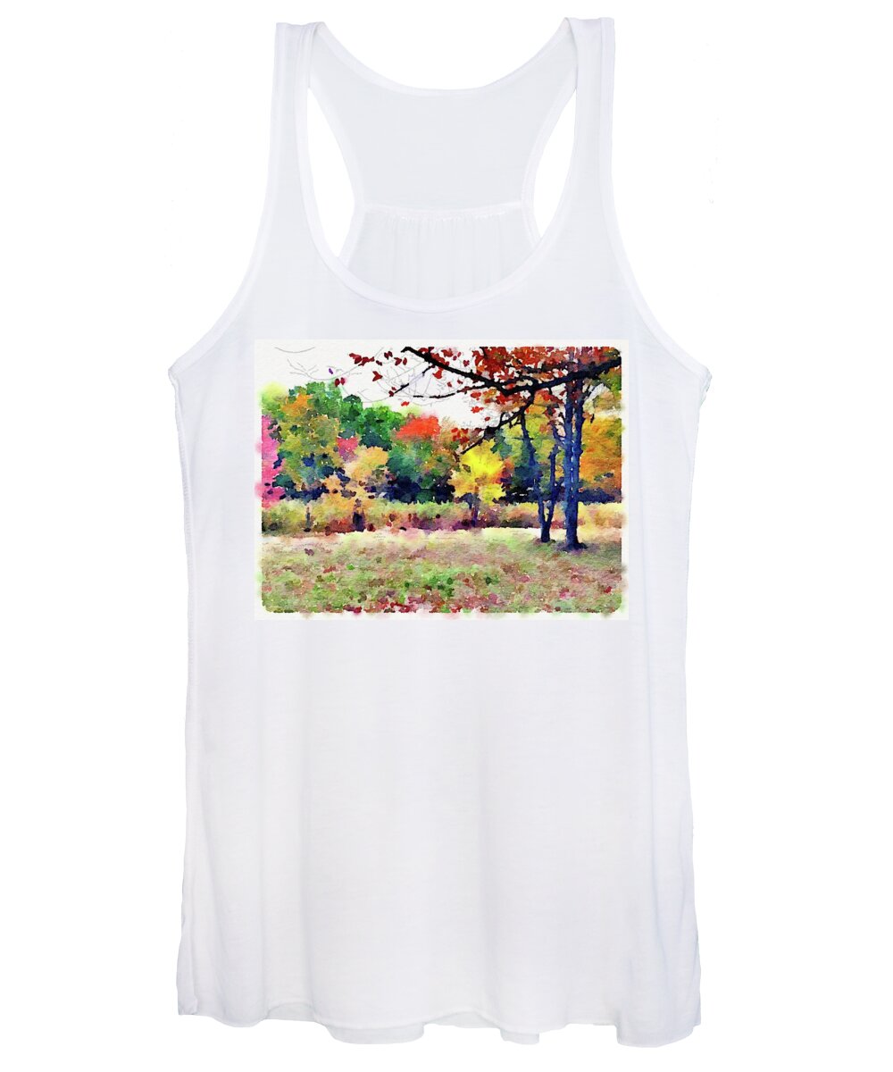 Photoshopped Photograph Women's Tank Top featuring the digital art Bumblebee forrest in the fall by Steve Glines