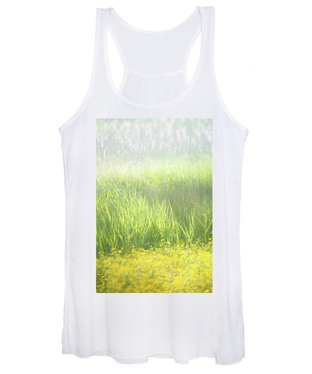 Buttercups Women's Tank Top featuring the photograph Buttercups and Bulrushes by Anita Nicholson