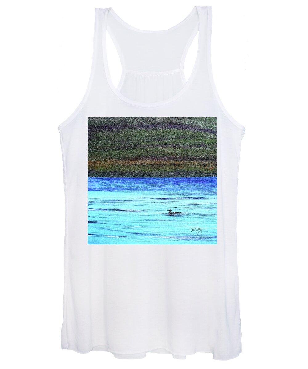 Moorhead Lake Women's Tank Top featuring the painting Call of the Loon by Paul Gaj