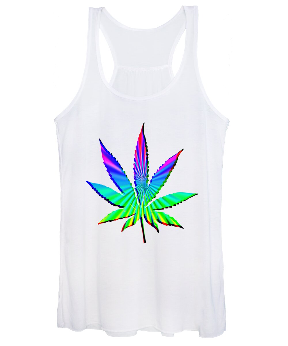 Weed Leaf Women's Tank Top featuring the digital art Cannabis Rainbow Design 113 by Lin Watchorn