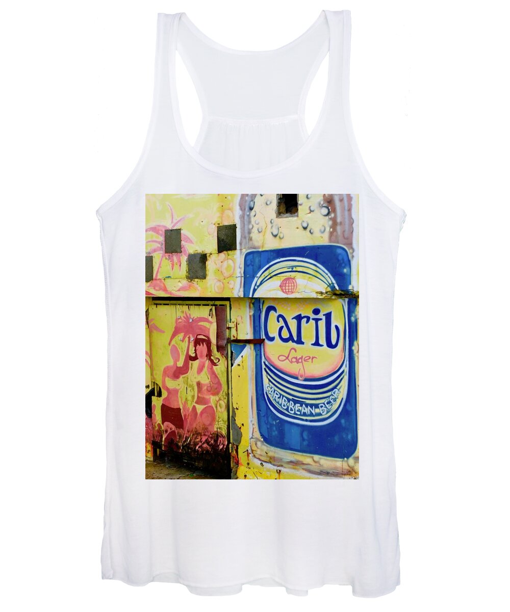 Wall Art Women's Tank Top featuring the photograph Caribbean Beer Here by Debra Grace Addison