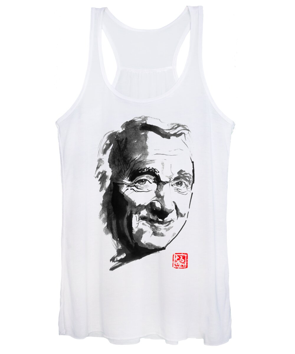 Charles Aznavourn Women's Tank Top featuring the drawing Charles Aznavour by Pechane Sumie