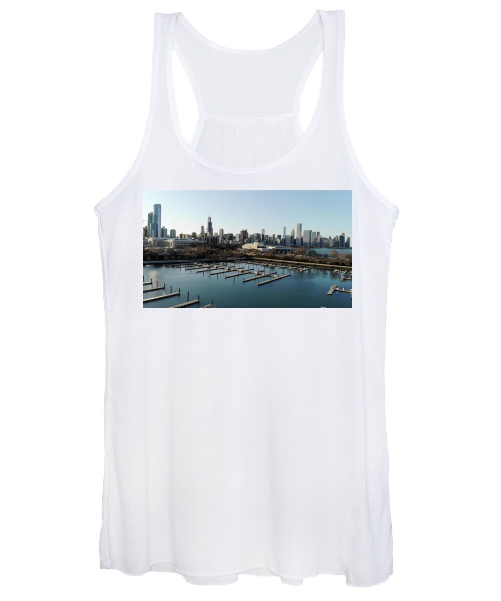 Chicago Women's Tank Top featuring the photograph Chicago Skyline Over Burnham Harbor by Bobby K