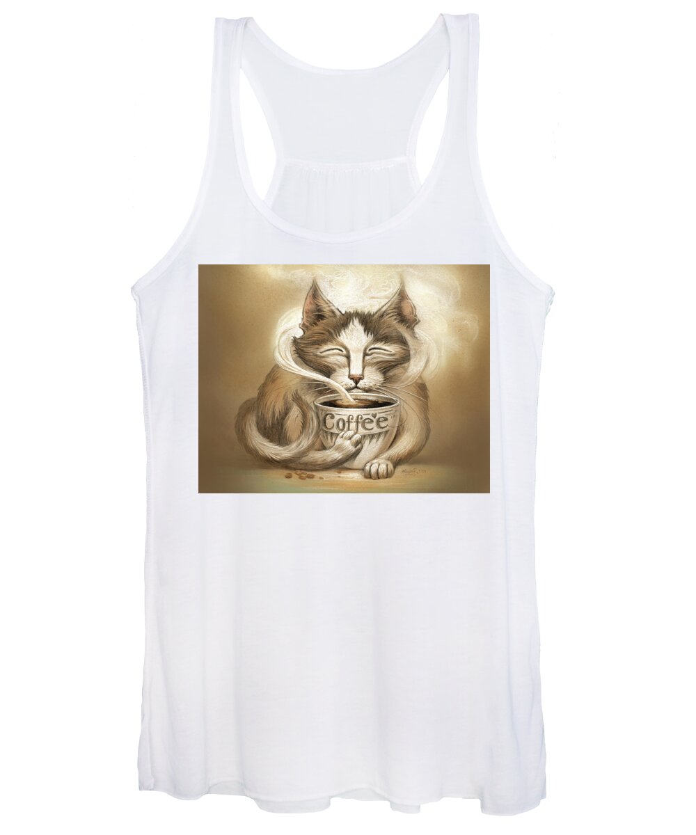 Coffee Cat Women's Tank Top featuring the painting Coffee Cat by Jeff Haynie