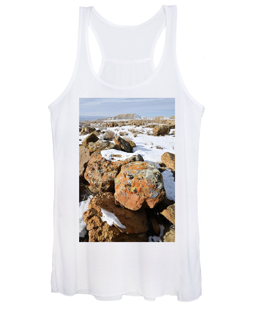 Book Cliffs Women's Tank Top featuring the photograph Colorful Lichen Covered Boulders in Book Cliffs by Ray Mathis