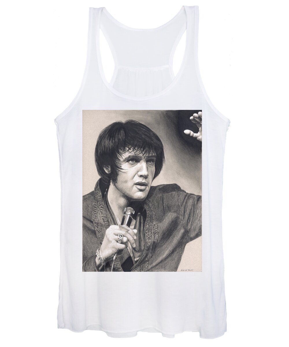 Elvis Women's Tank Top featuring the drawing Elvis in Charcoal #186 by Rob De Vries