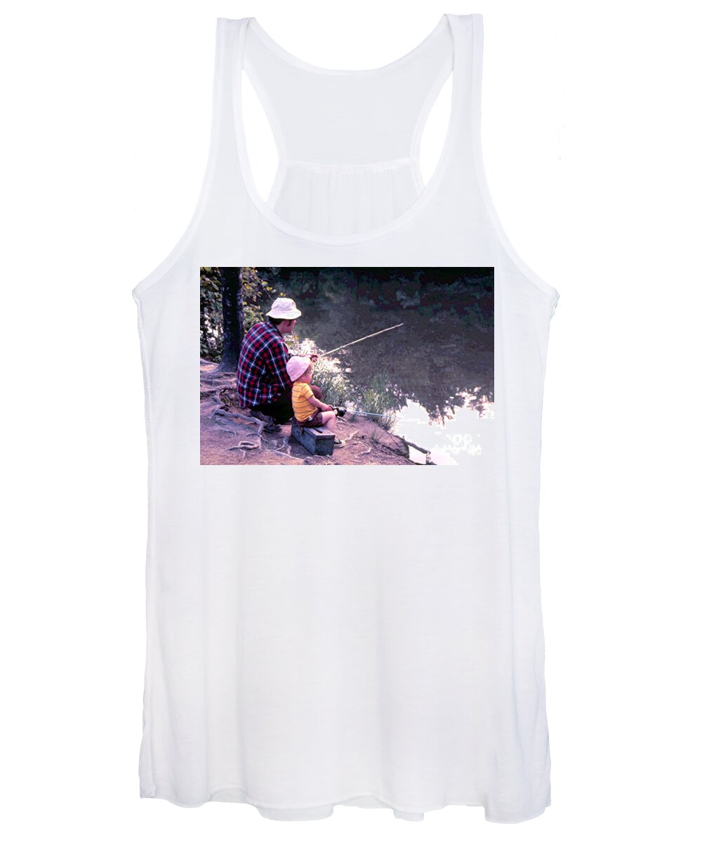 Father Women's Tank Top featuring the photograph Father 3 year old son great-grandfathers tackle box fishing friends by Robert C Paulson Jr