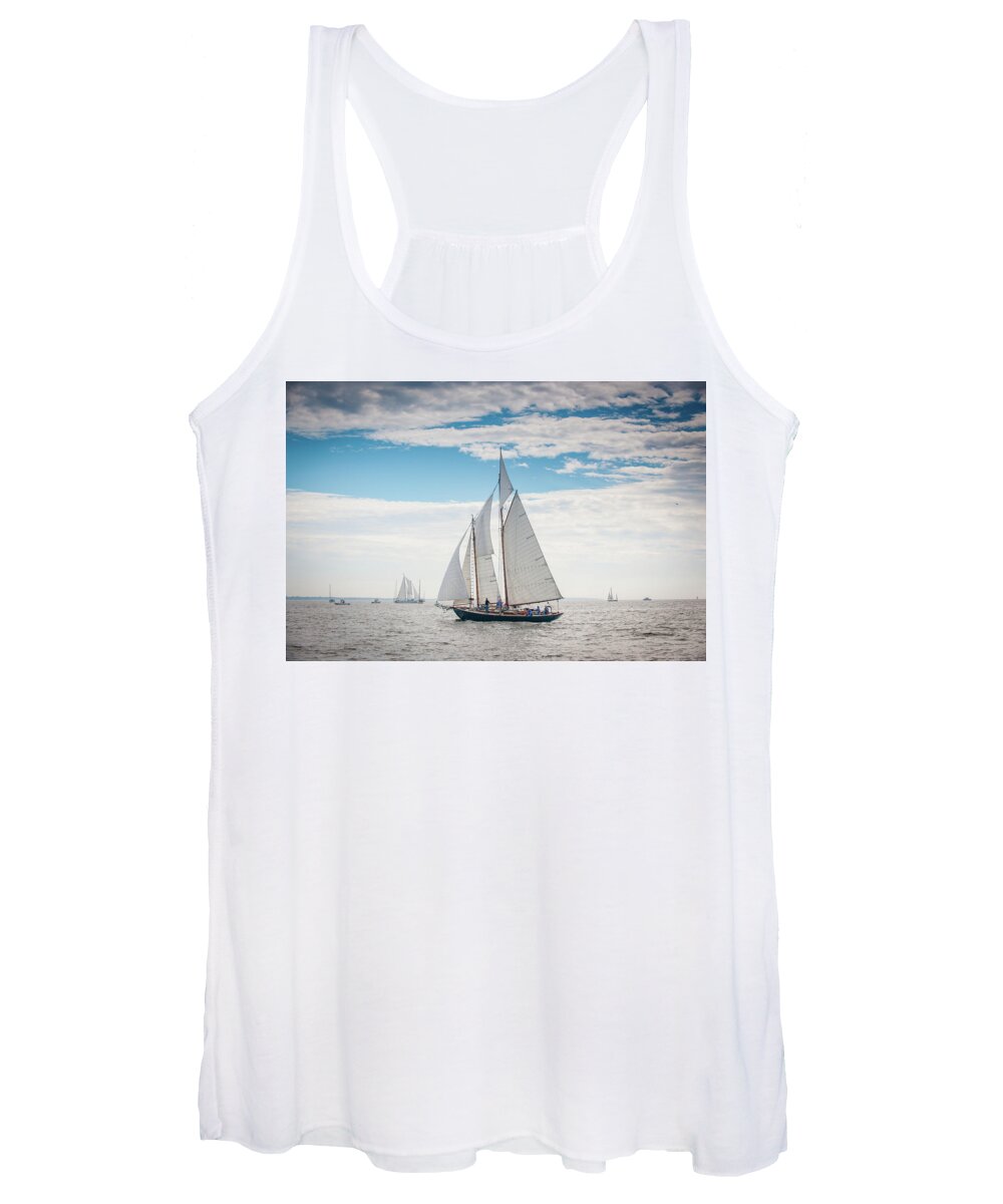 Schooners Women's Tank Top featuring the photograph Final Preparations for the Start by Mark Duehmig