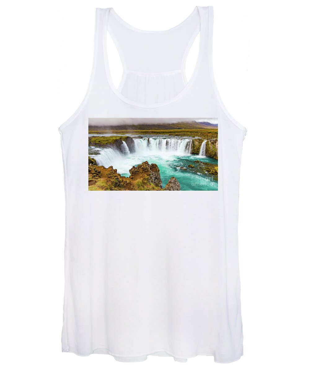 Waterfall Women's Tank Top featuring the photograph Godafoss waterfall, Iceland by Lyl Dil Creations