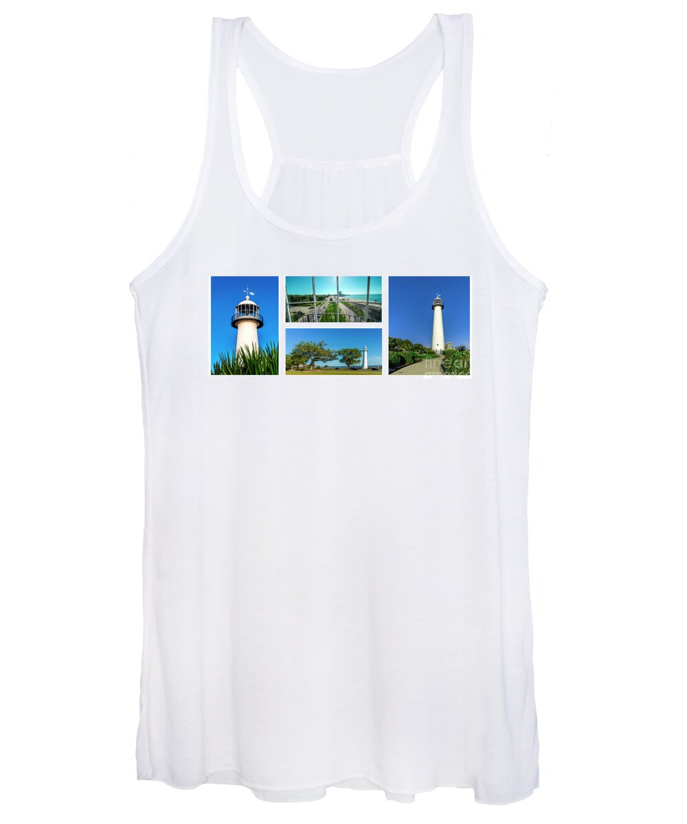 Biloxi Women's Tank Top featuring the photograph Grand Old Lighthouse Biloxi MS Collage A1a by Ricardos Creations