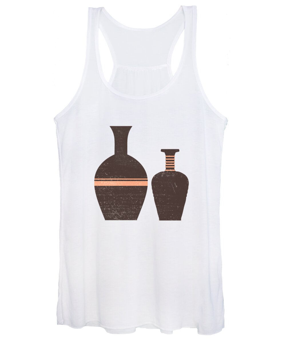 Abstract Women's Tank Top featuring the mixed media Greek Pottery 31 - Hydria - Terracotta Series - Modern, Contemporary, Minimal Abstract - Seal Brown by Studio Grafiikka