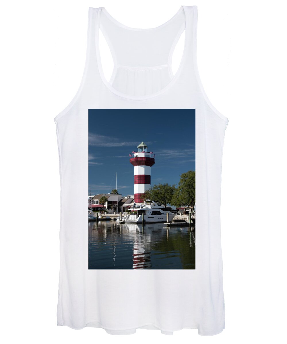 Harbour Town Women's Tank Top featuring the photograph Harbour Town Lighthouse on Christmas Morning 2018 No. 1063 by Dennis Schmidt