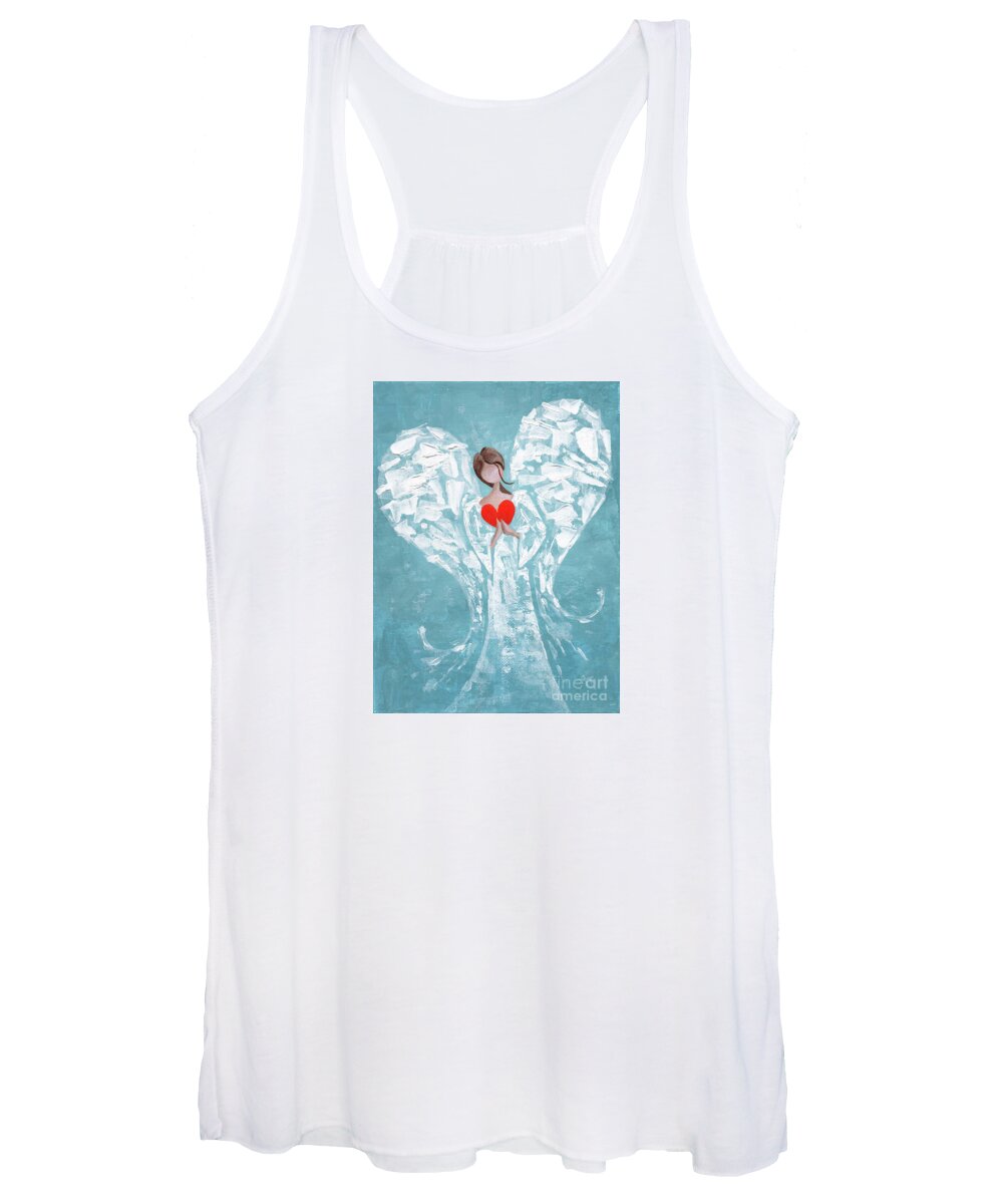 Painting Women's Tank Top featuring the painting Heard on High Angel - blue heart by Annie Troe