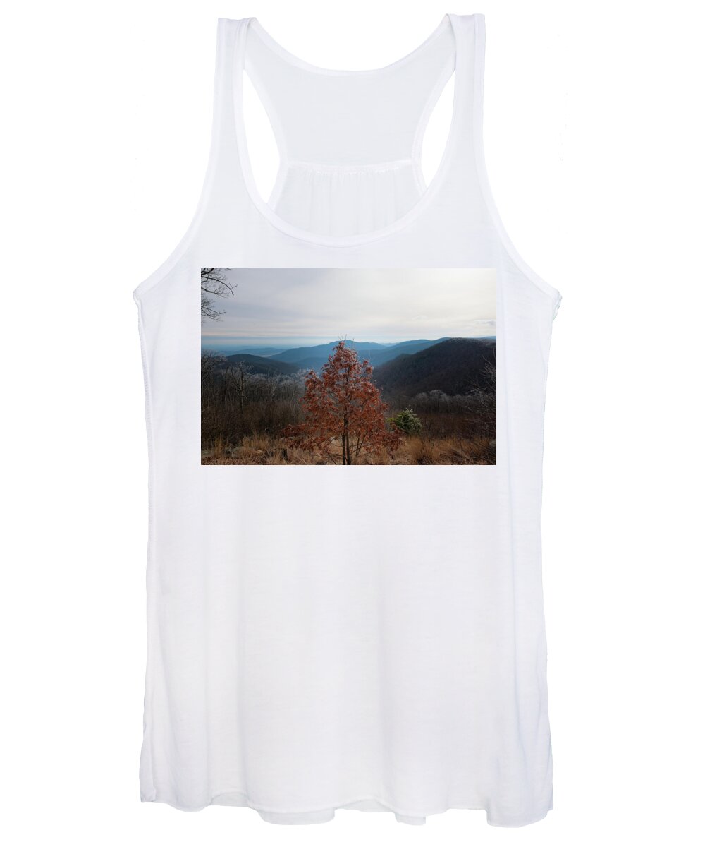 Blue Ridge Women's Tank Top featuring the photograph Hoarfrost on Fall Leaves by Mark Duehmig