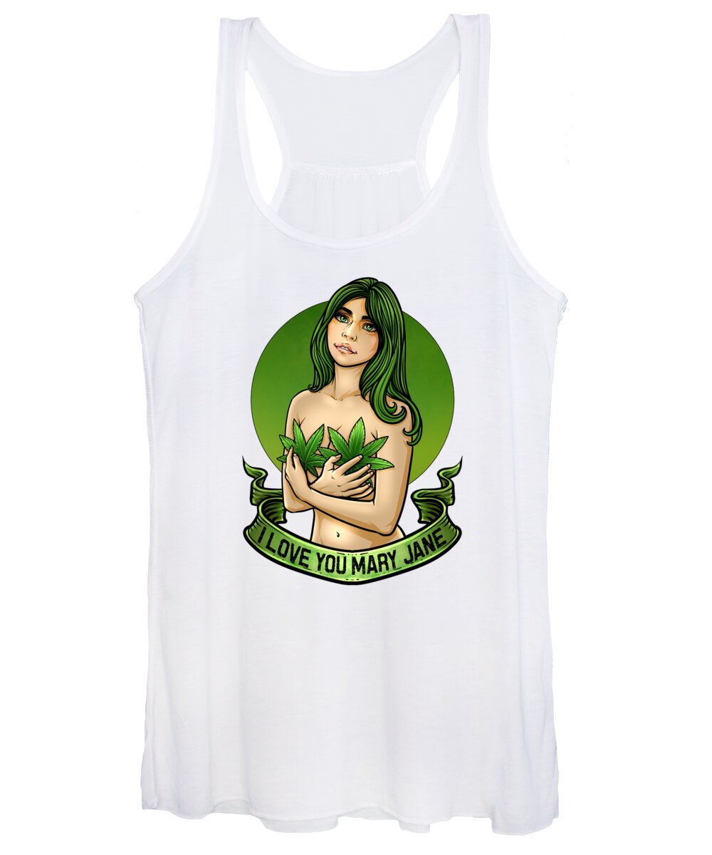 Cannabis Women's Tank Top featuring the digital art I Love You Mary Jane Cannabis THC CBD Weed by Mister Tee
