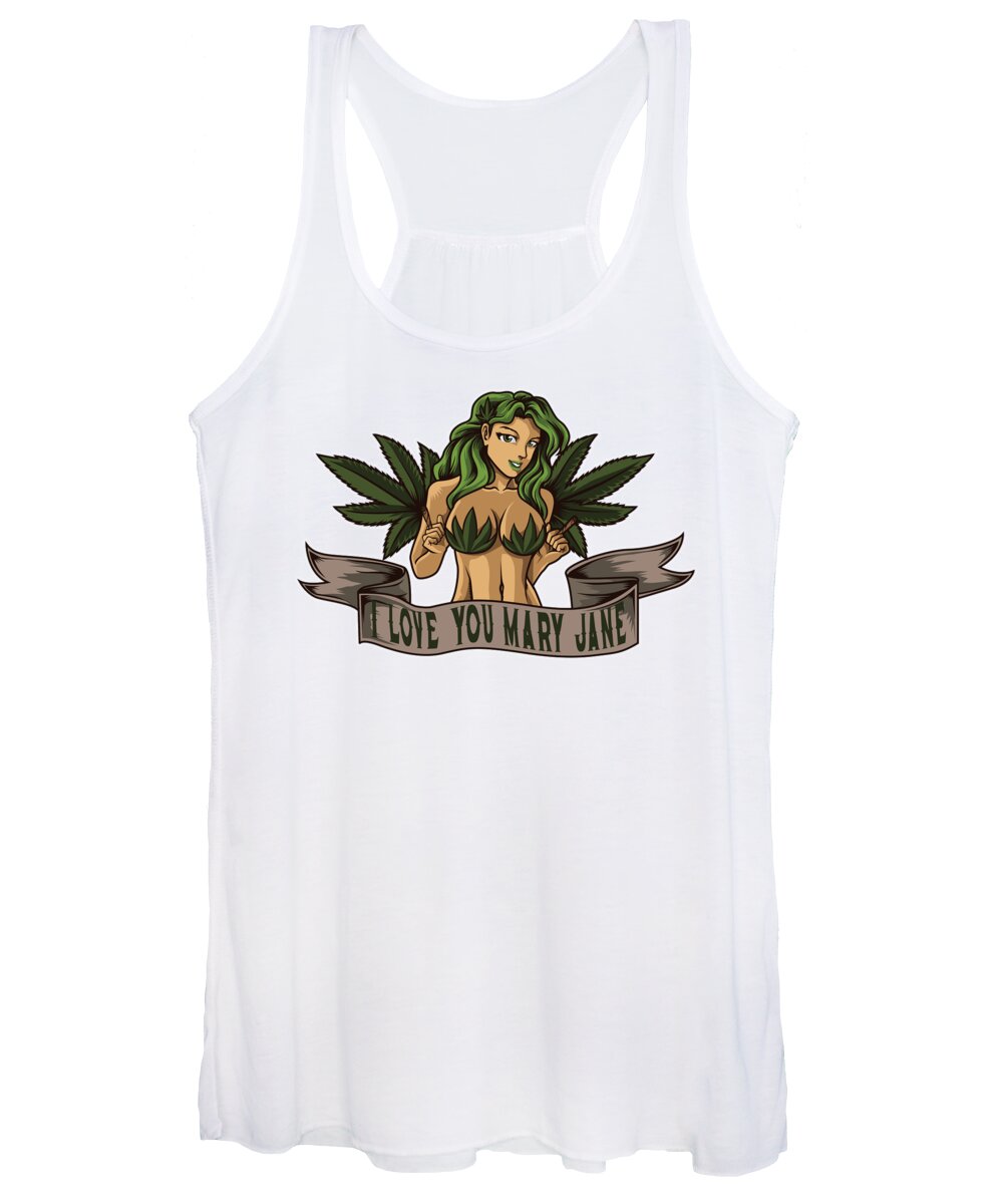 Cannabis Women's Tank Top featuring the digital art I Love You Mary Jane Cannabis Weed THC CBD by Mister Tee