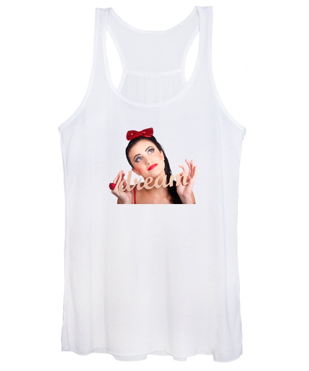 Dream Women's Tank Top featuring the photograph Isolated pin up woman with a dream in grasp by Jorgo Photography