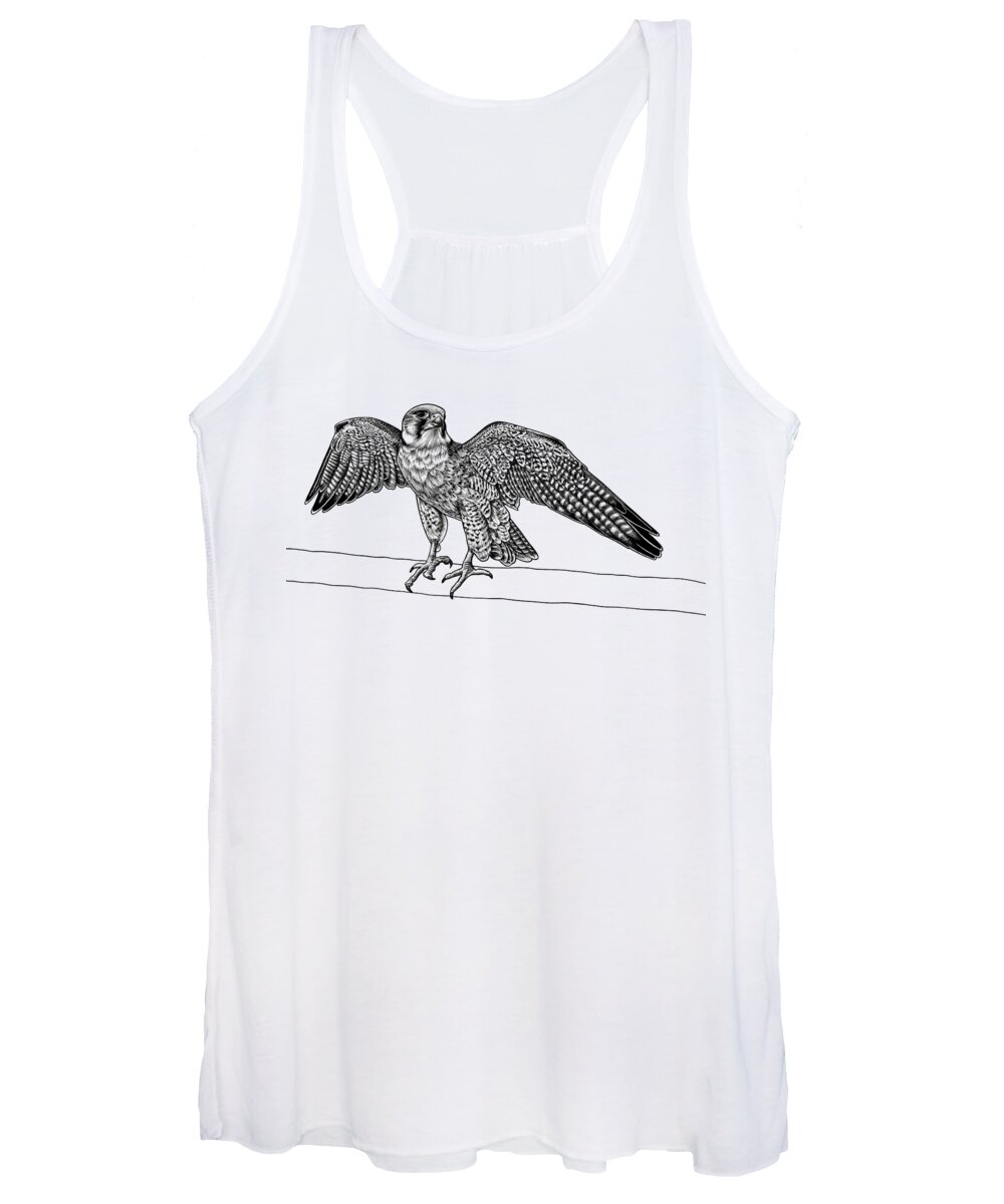 Falcon Women's Tank Top featuring the drawing Lanner falcon by Loren Dowding