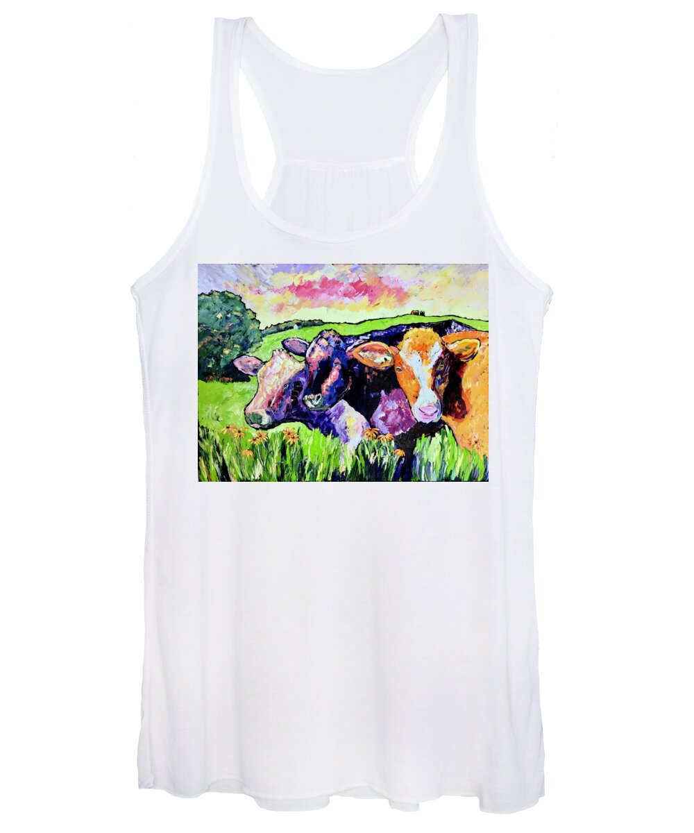 Cows Women's Tank Top featuring the painting Larry, Moo and Curly by Carrie Jacobson
