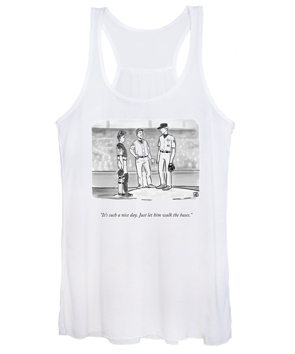 it's Such A Nice Day. Just Let Him Walk The Bases. Baseball Women's Tank Top featuring the drawing Let Him Walk by Pia Guerra and Ian Boothby
