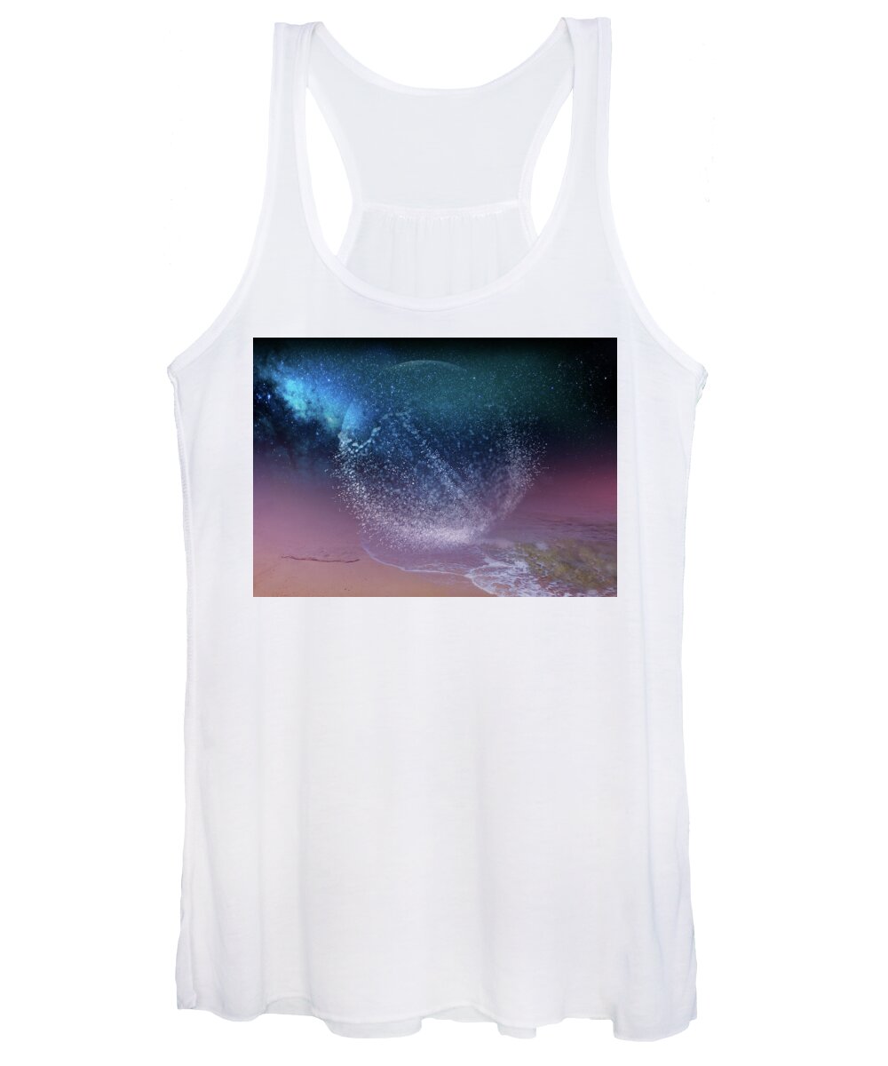 Magic Women's Tank Top featuring the mixed media Magical Night Moment By The Seashore In Dreamland 3 by Johanna Hurmerinta