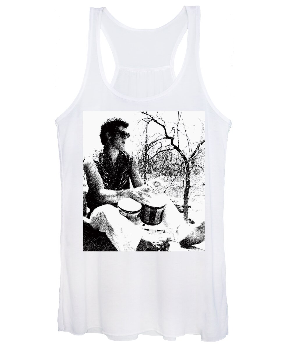 Barefoot Man Women's Tank Top featuring the photograph Man with Bongos by Geoff Jewett