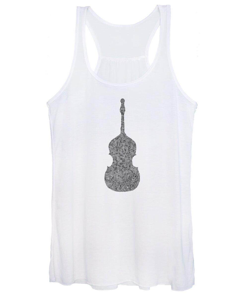 Black And White Women's Tank Top featuring the drawing Massive Grass - Upright Bass by A Mad Doodler