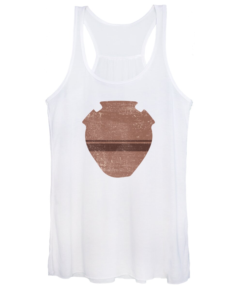 Abstract Women's Tank Top featuring the mixed media Minimal Abstract Greek Vase 19 - Psykter - Terracotta Series - Modern, Contemporary Print - Brown by Studio Grafiikka