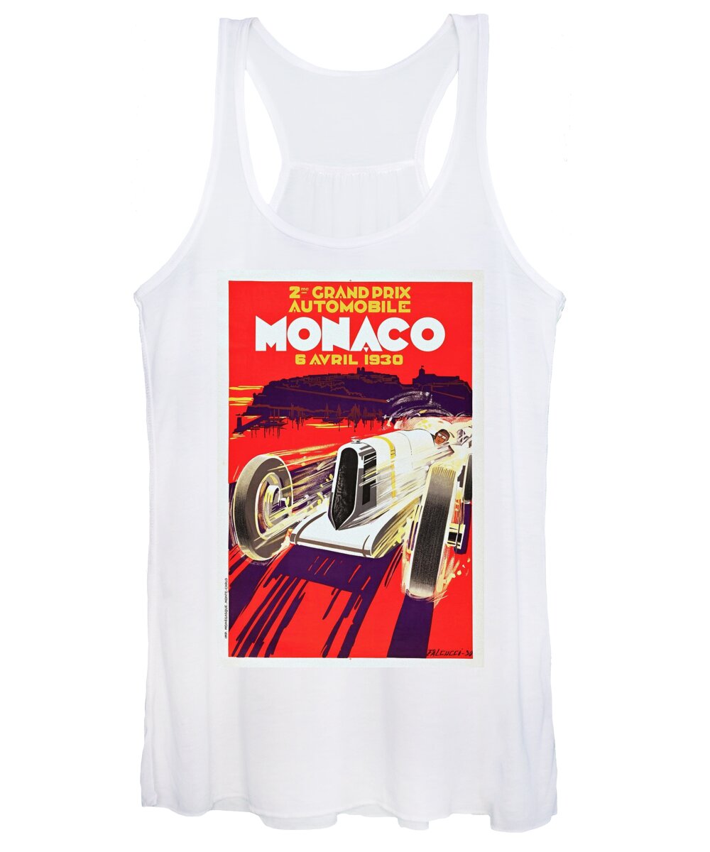 Racing Poster Women's Tank Top featuring the painting Monaco Grand Prix 1930, Vintage Racing Poster by Vincent Monozlay