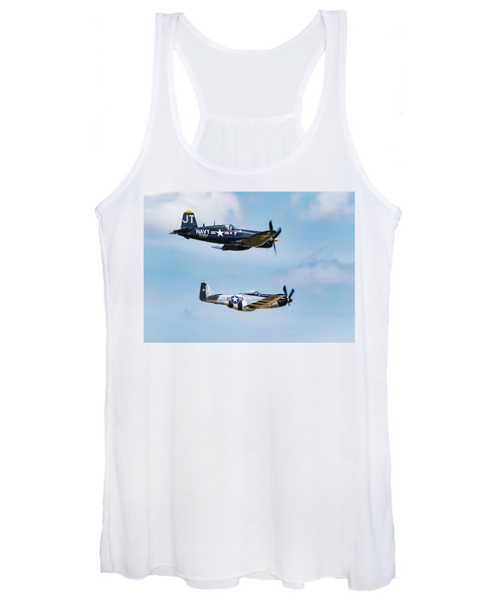 P51 Mustang Women's Tank Top featuring the photograph Mustang and Corsair by Art Cole
