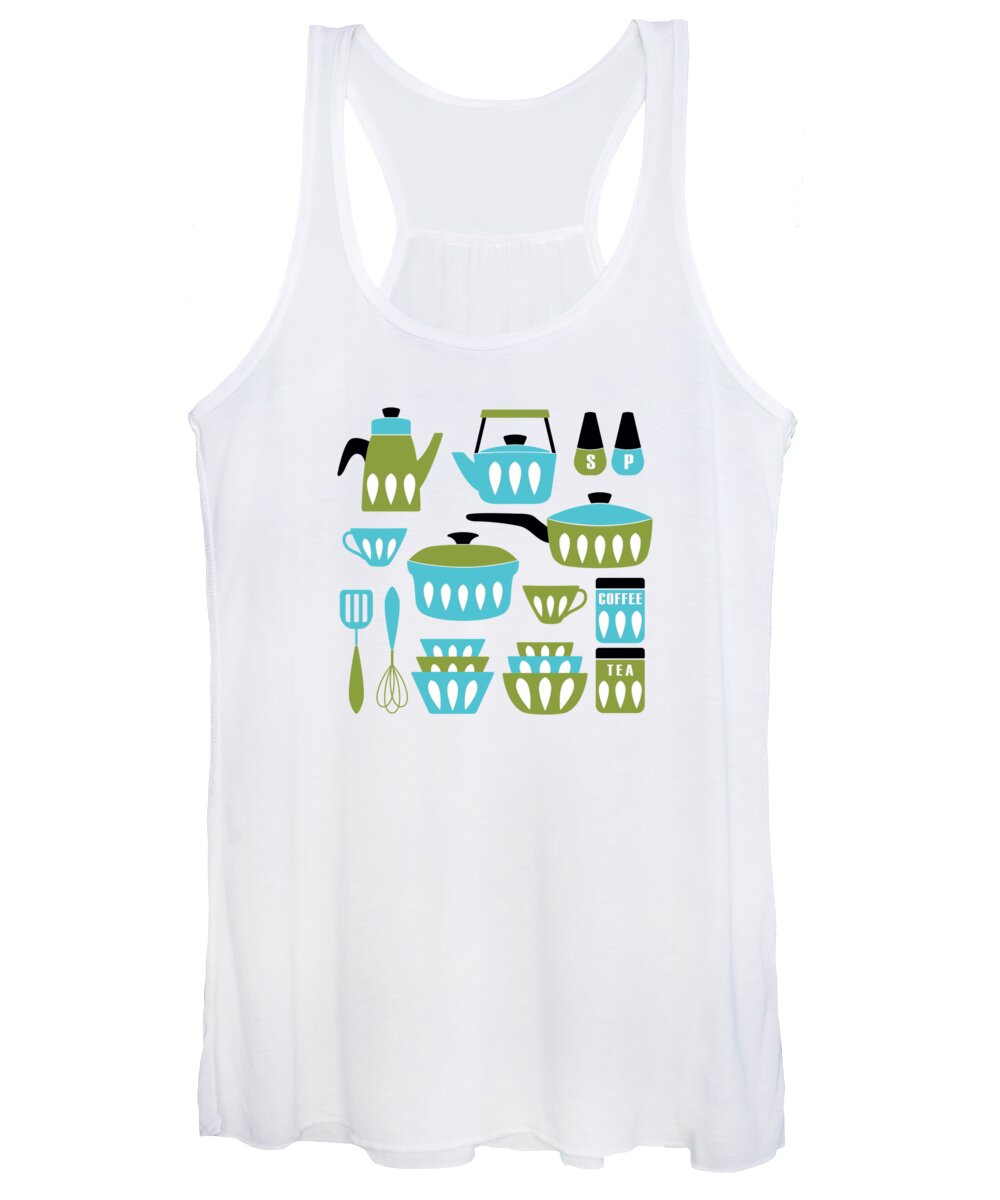 Painting Women's Tank Top featuring the painting My Midcentury Modern Kitchen In Aqua And Avocado by Little Bunny Sunshine