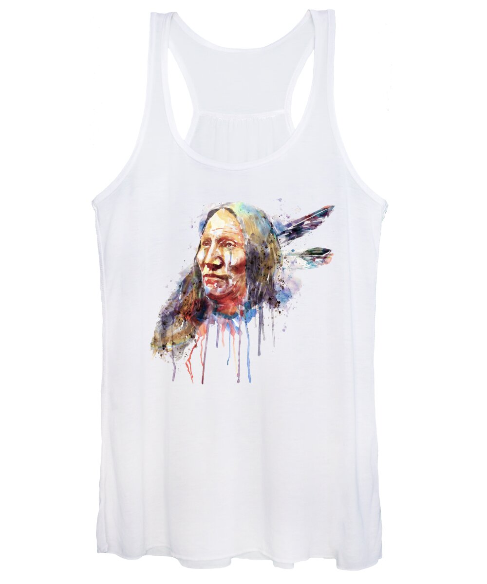 Native American Women's Tank Top featuring the painting Native American Portrait by Marian Voicu