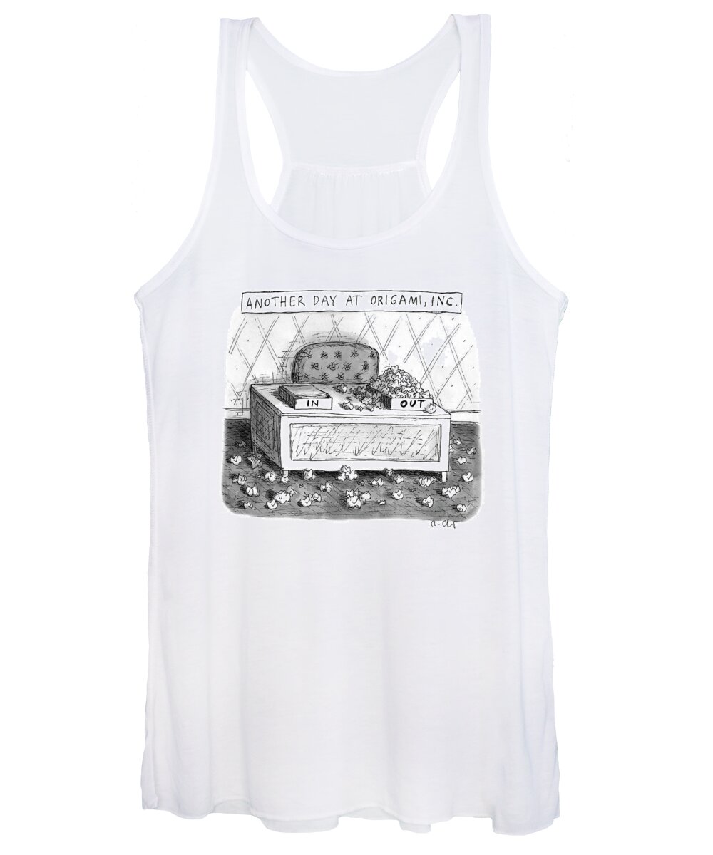  Another Day At Origami Women's Tank Top featuring the drawing Origami, Inc. by Roz Chast