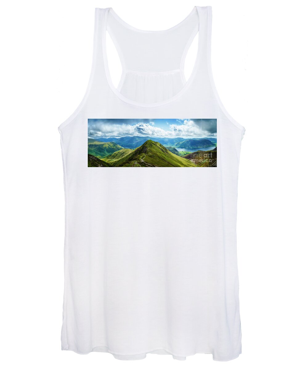 Lake District Women's Tank Top featuring the photograph Panoramic view of Whiteless Pike and beyond. by Phill Thornton
