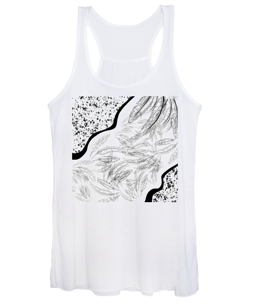 Feather Women's Tank Top featuring the drawing Pattern Flying feathers by Patricia Piotrak
