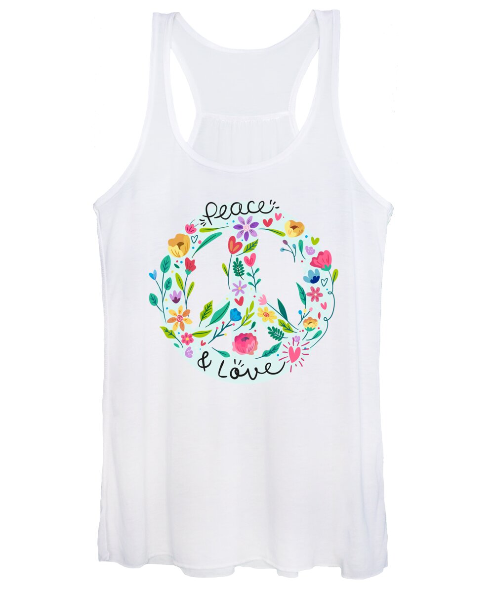 Painting Women's Tank Top featuring the painting Peace And Love Floral Sign by Little Bunny Sunshine